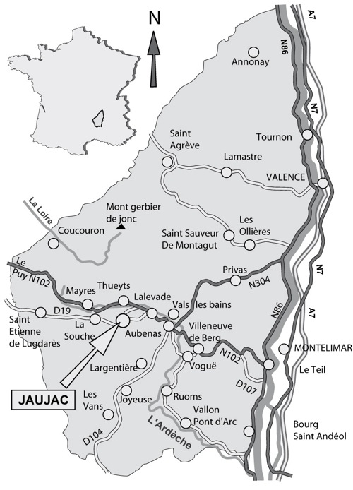 carte de l'Ardeche acces au gite